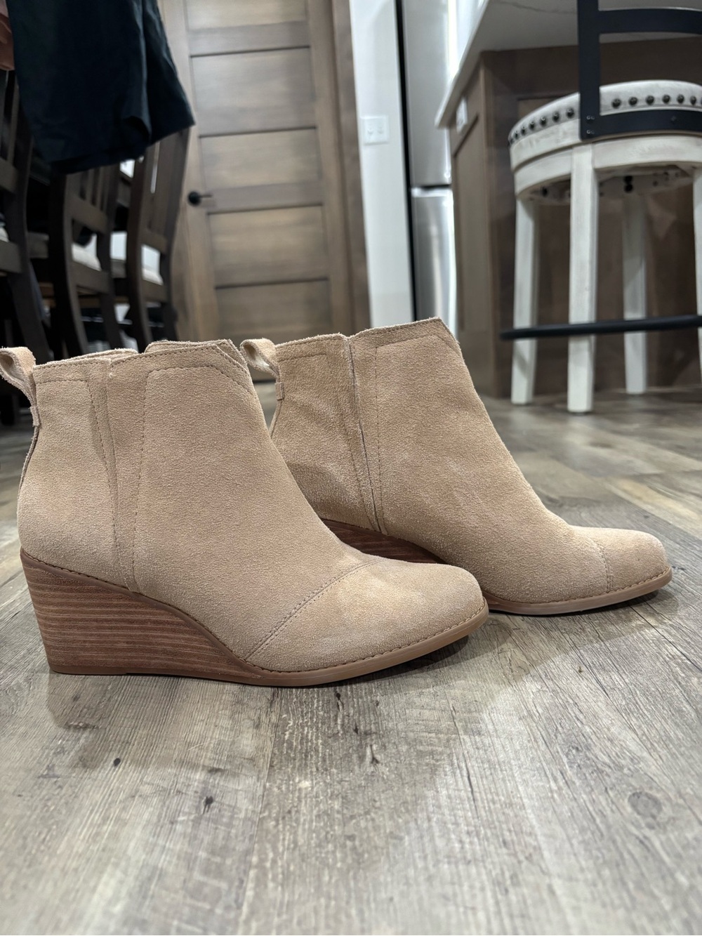 Toms Beige Suede Wedge Ankle Boots